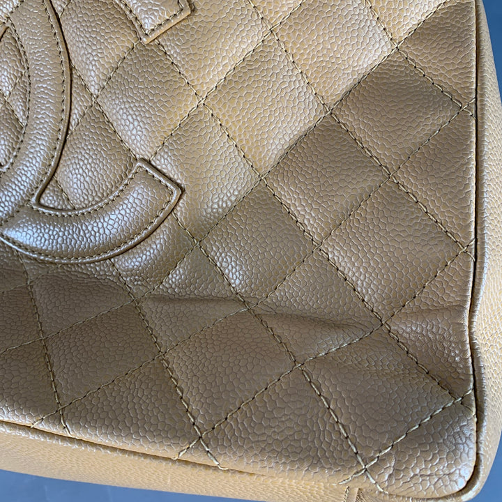CHANEL Vintage GST Caviar Grand Shopping Tote Beige Gold Quilted Leather Handbag