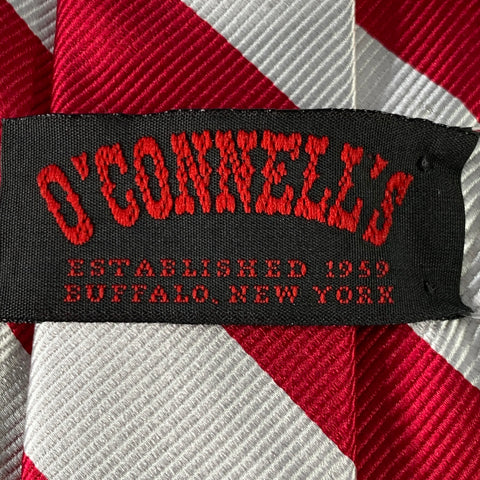 O'CONNELL'S Red Silver Diagonal Stripe Silk Tie