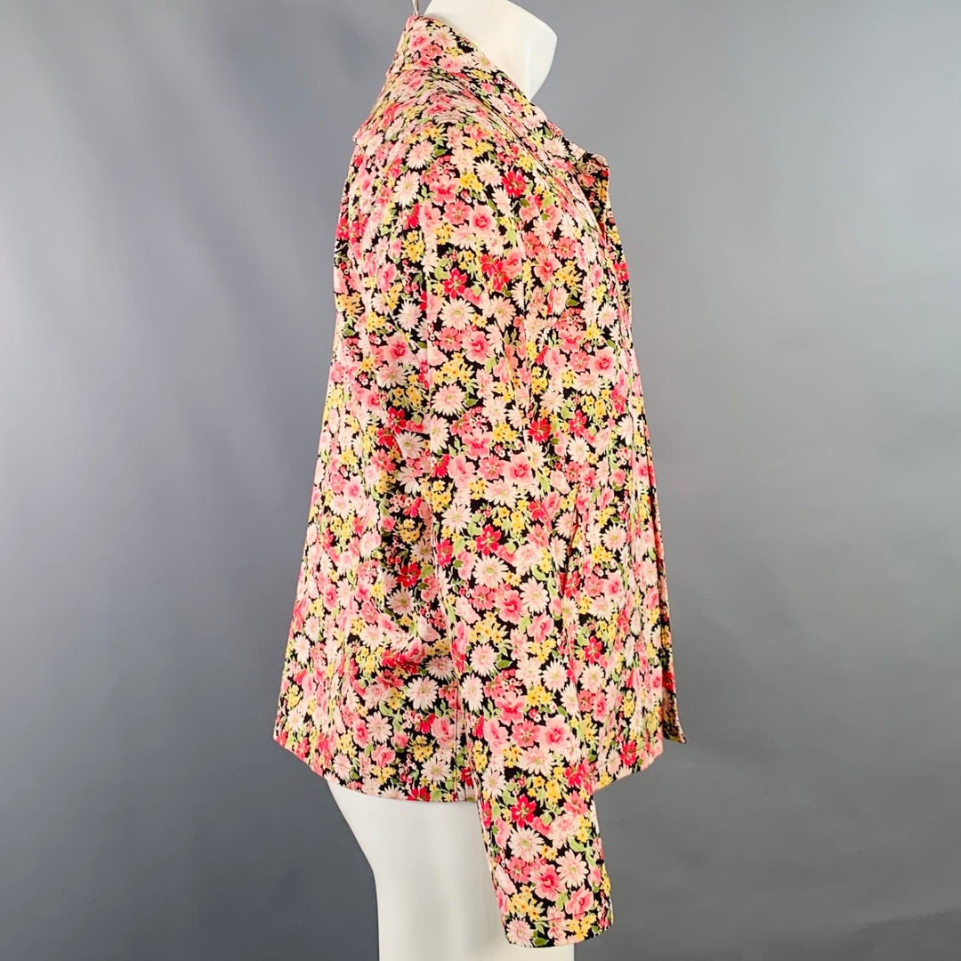 GOLDEN BEAR Size M Pink Yellow Floral Cotton Snaps Shirt Jacket