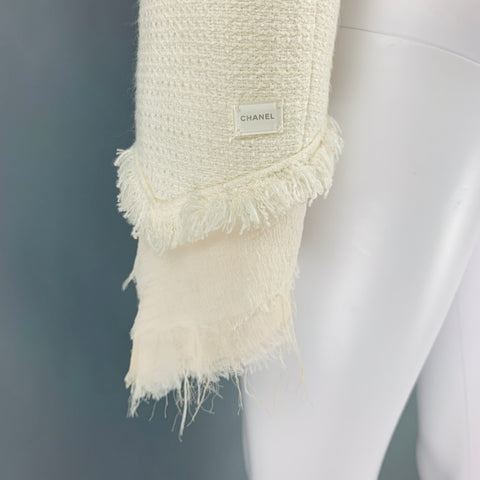 CHANEL Size 8 Cream Cotton Acrylic Textured Jacket