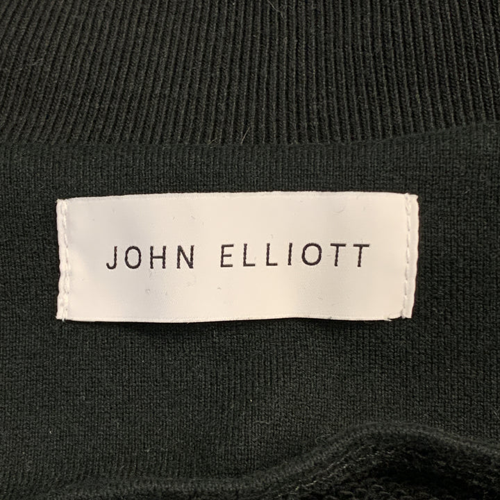 JOHN ELLIOTT Size L Black Cotton High Collar Trim Zip Pockets Zip Up Jacket