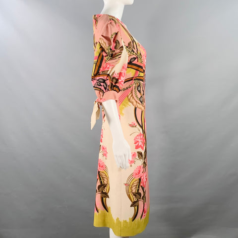 ALBERTA FERRETTI Size 8 Pink Multi Color Polyester Blend Puffy Sleeve Floral Dress