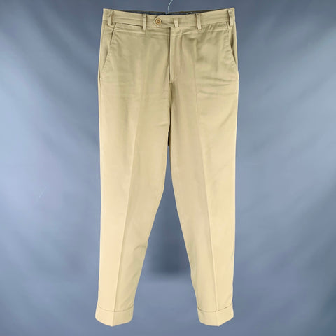Pantalon décontracté LUCIANO BARBERA taille 30 en coton beige à devant plat