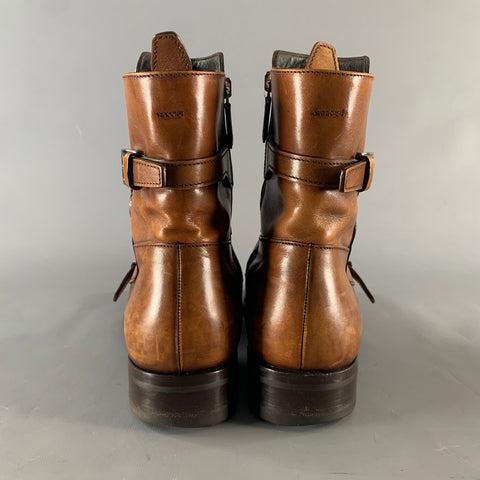 PRADA Size 7.5 Brown Leather Moto Racer Boots