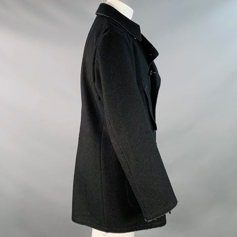 MIU MIU Size M Black Wool Blend Double Breasted Peacoat Jacket
