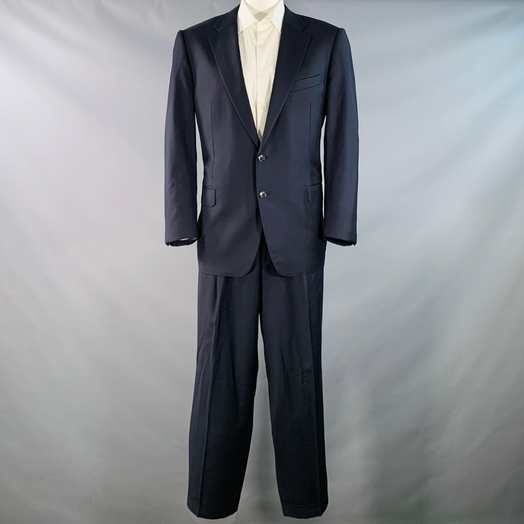 ERMENEGILDO ZEGNA Size 46 Regular Navy Twill Wool Notch Lapel Suit