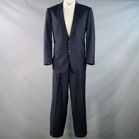 ERMENEGILDO ZEGNA Size 46 Regular Navy Twill Wool Notch Lapel Suit