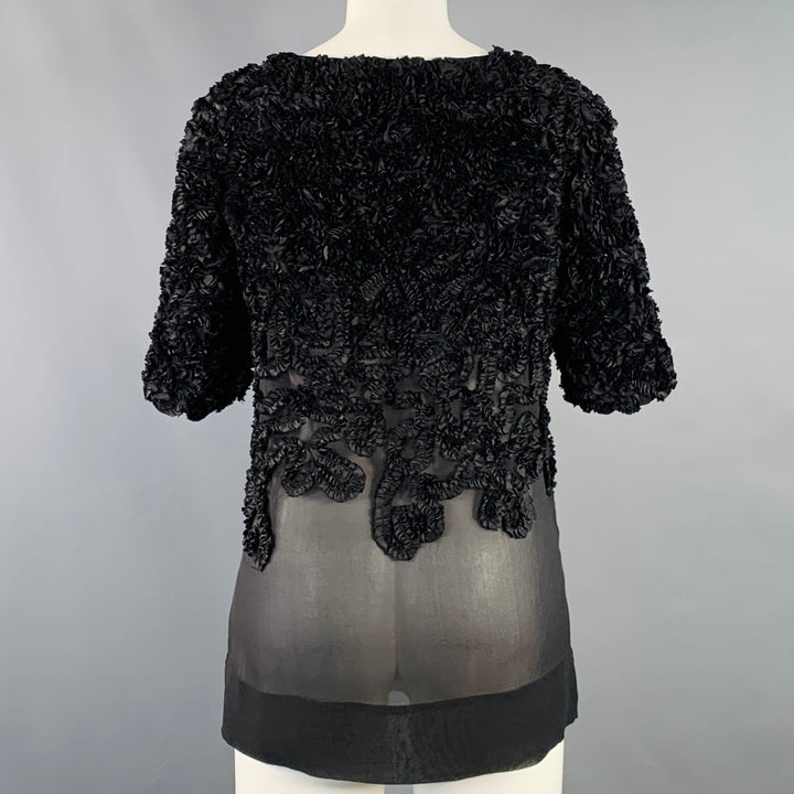 DRIES VAN NOTEN Size 4 Black Silk Ruffled Short Sleeve Dress Top