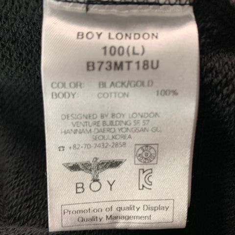 BOY LONDON Size L Black Gold Sequined Logo Cotton Pullover Sweatshirt