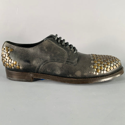 DOLCE & GABBANA Size 10 Black Silver Brass Studded Leather Lace-Up Shoes