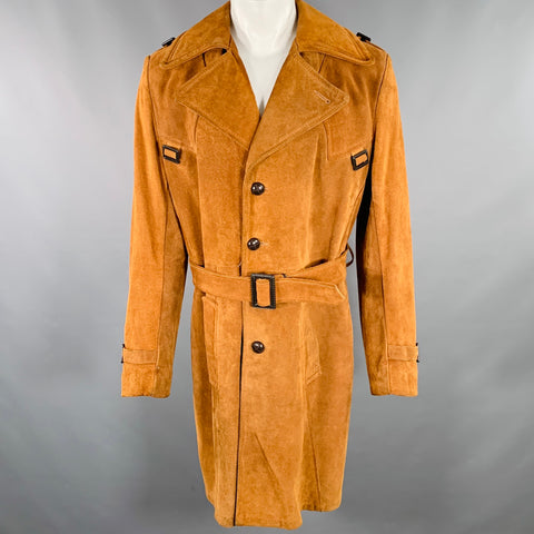 IDEAL Size M Brown Cognac Suede Belted Trench Coat
