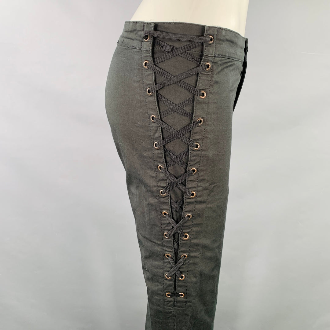 MOSCHINO Size 8 Black Cotton Blend Lace-Up Casual Pants