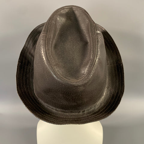 ETRO Size L Brown Grey Plaid Leather Hat