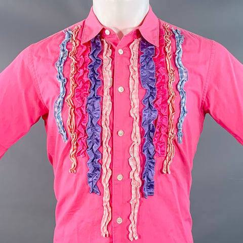 COMME des GARCONS HOMME PLUS Size XS Pink Multi Color Ruffled Short Sleeve Shirt