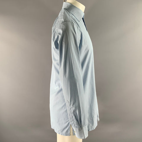 CHARVET Size M Blue Stripe Cotton Pointed Collar Long Sleeve Shirt