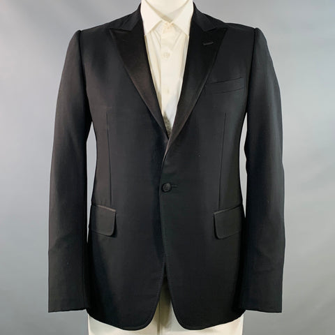 GUCCI Size 42 Regular Black Wool Blend Peak Lapel Sport Coat