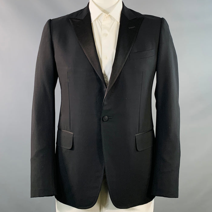 GUCCI Size 42 Regular Black Wool Blend Peak Lapel Sport Coat