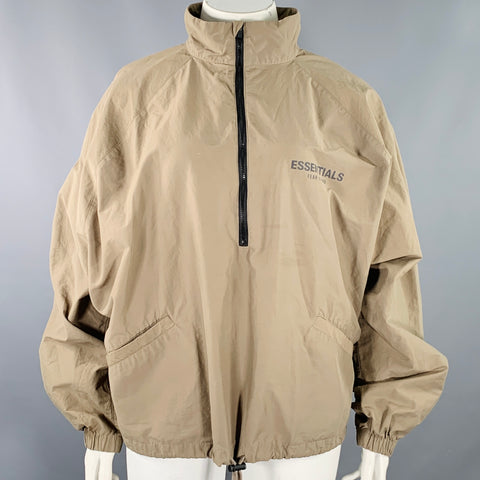 ESSENTIALS Size L Tan Cotton Nylon Logo Half Zip Jacket