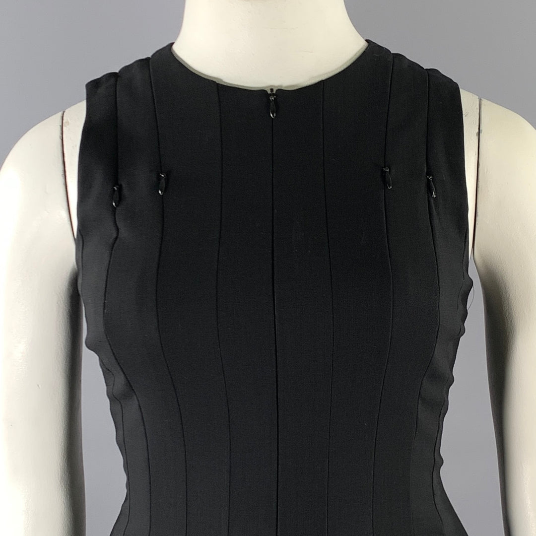 AKRIS Size 8 Black Wool A-Line Knee-Length Cocktail Dress