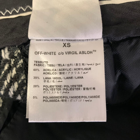 OFF-WHITE Size 30 White Black Herringbone Acrylic Blend Pleated Pants