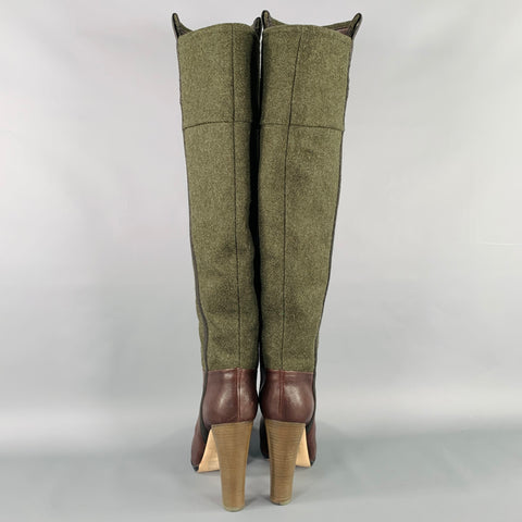 REED KRAKOFF Size 6.5 Brown Dark Green Leather Pull On Boots