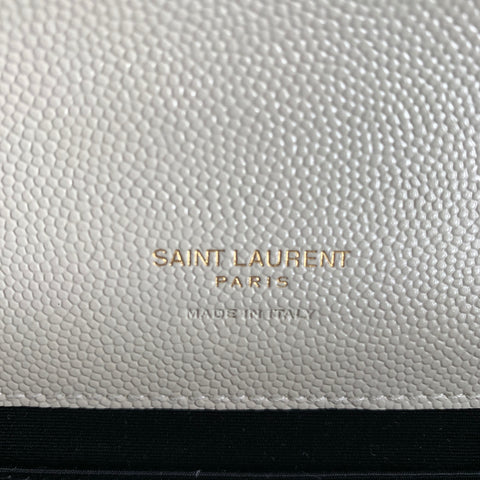 SAINT LAURENT Cream Gold Quilted Leather Clutch Handbag