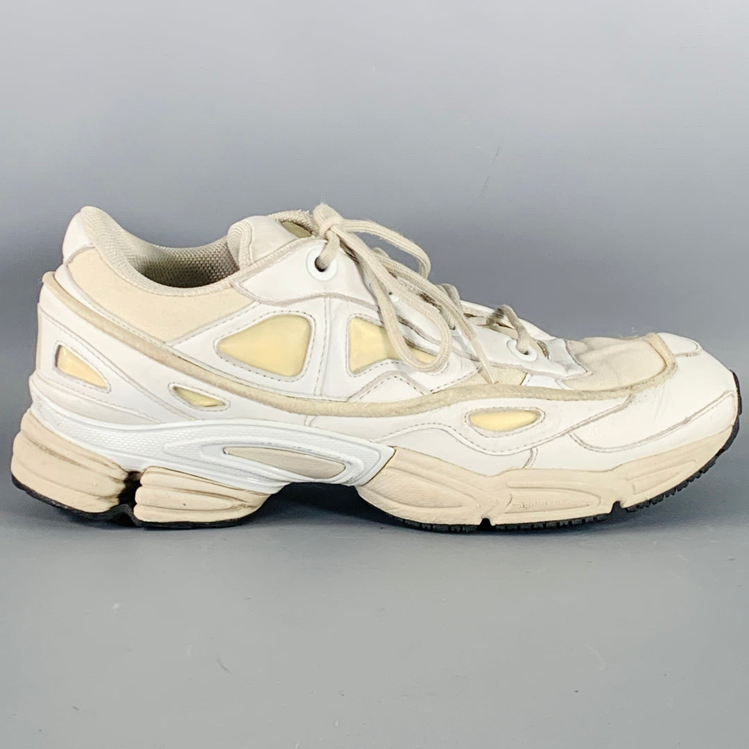 ADIDAS x RAF SIMONS Size 10 Ozweego Bunny White Cream Leather Canvas Runner Sneakers