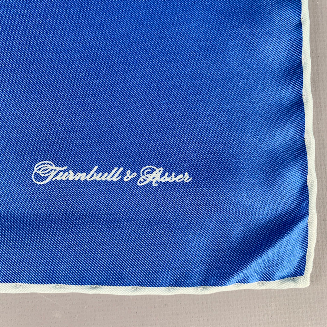 TURNBULL & ASSER Blue Light Blue Contrast Stitch Silk Pocket Square