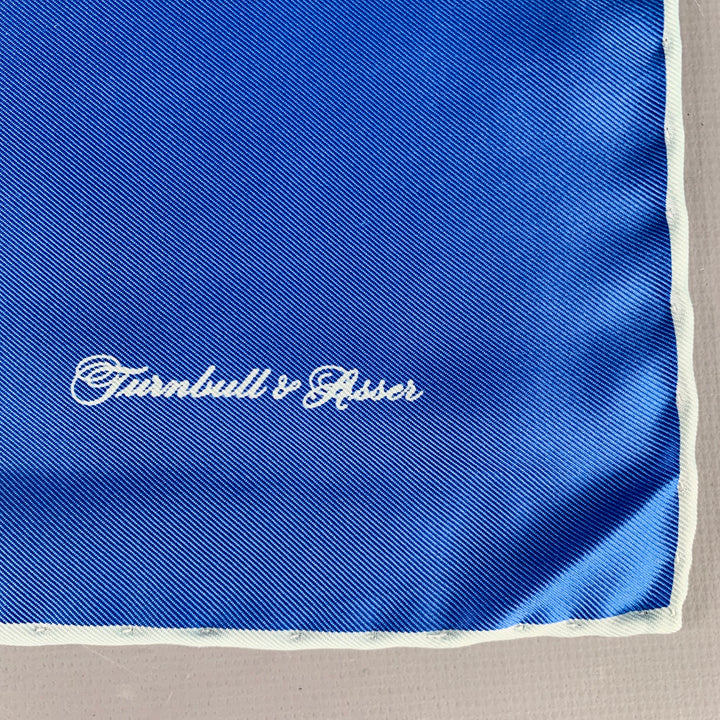 TURNBULL & ASSER Blue Light Blue Contrast Stitch Silk Pocket Square