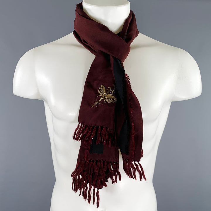 DRIES VAN NOTEN Brown Embroidered Silk Scarf