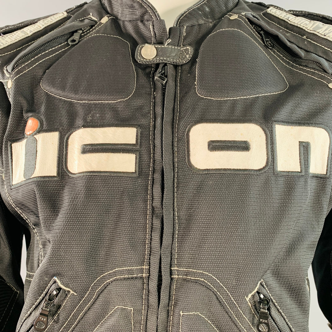 ICON Size L TiMAX Black Silver Nylon Motorcycle Jacket