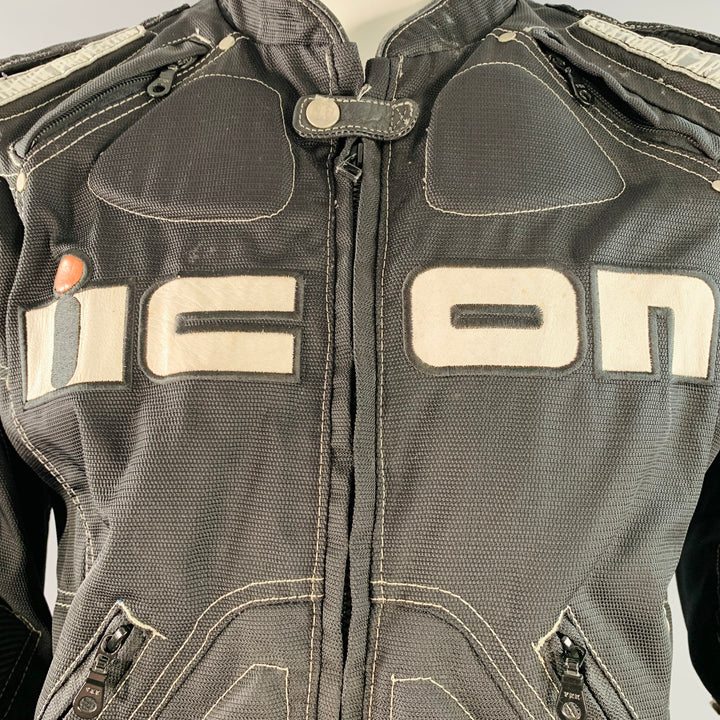 ICON Size L TiMAX Black Silver Nylon Motorcycle Jacket