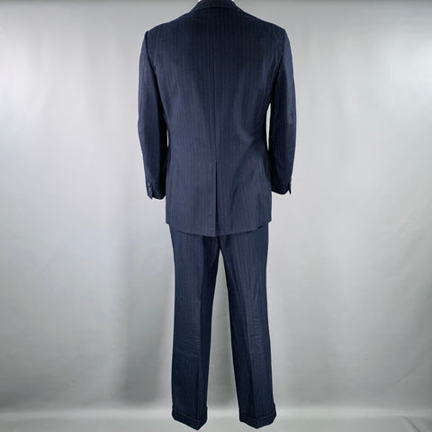 BROOKS BROTHERS Size 42 Navy Grey Pinstripe Wool 3PC Suit