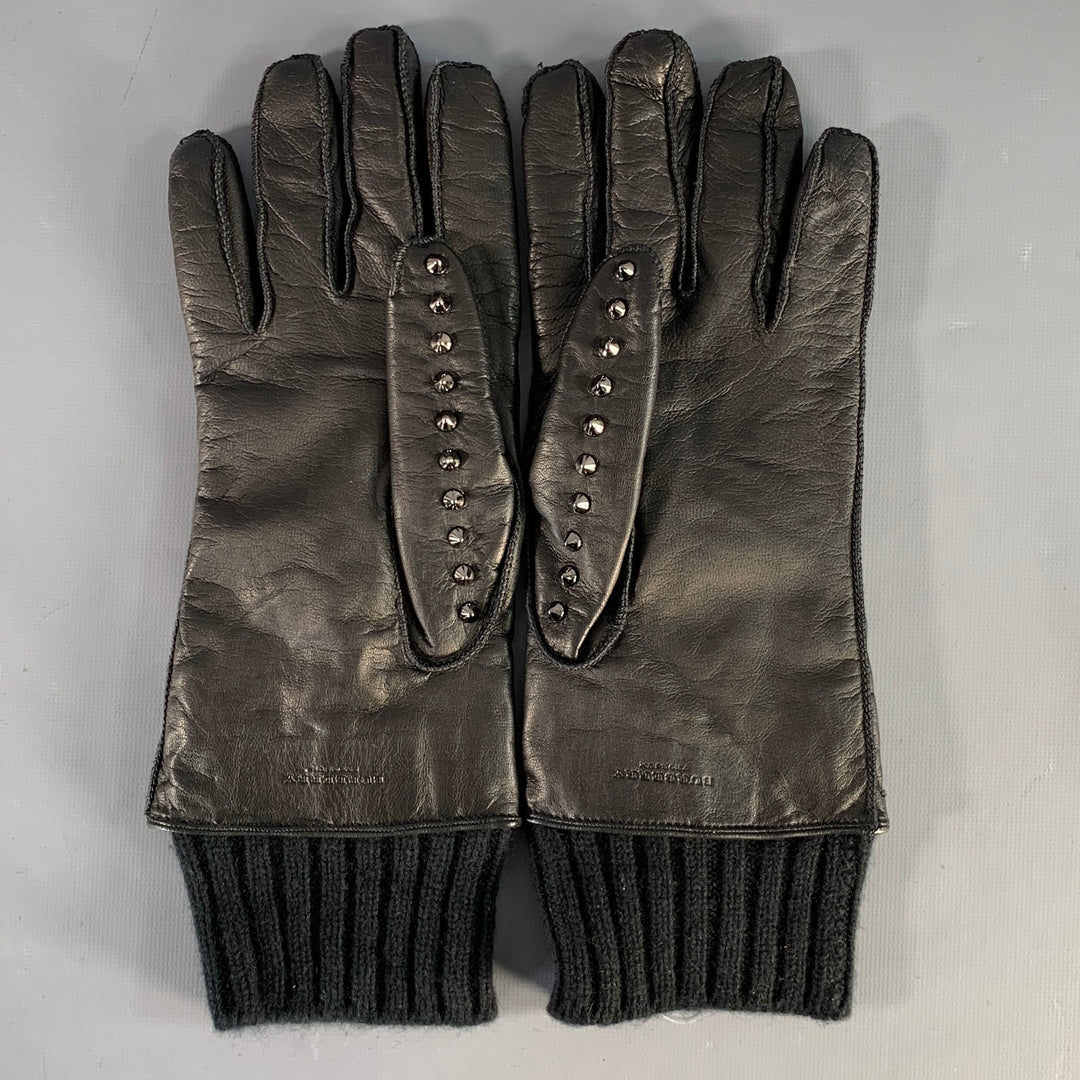 BURBERRY PRORSUM Size 9 Black Studded Leather Metal Gloves