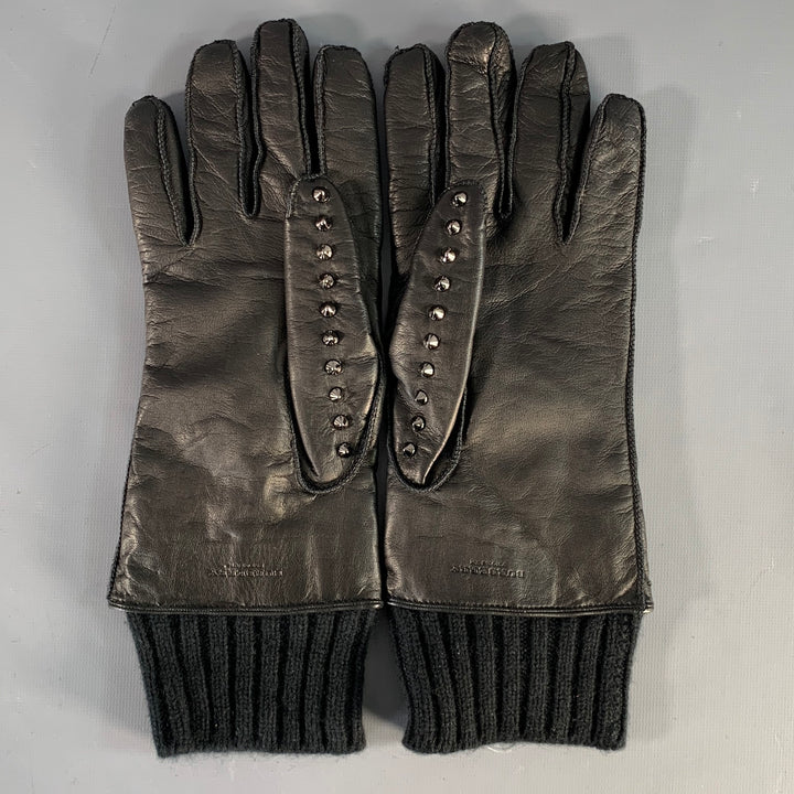 BURBERRY PRORSUM Size 9 Black Studded Leather Metal Gloves