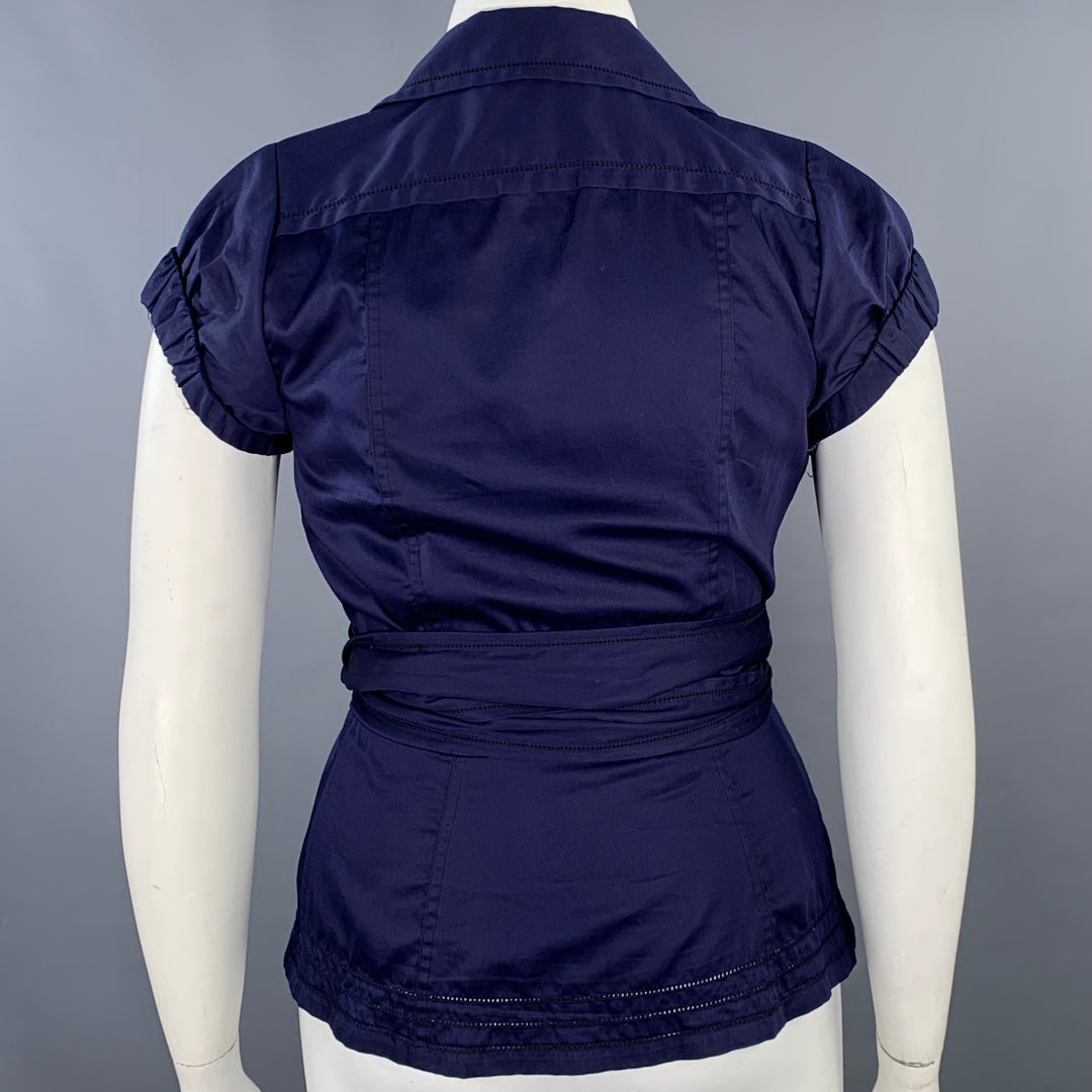 DIANE VON FURSTENBERG Size 10 Gaines Purple Blue Cotton Pleated Wrap Casual Top