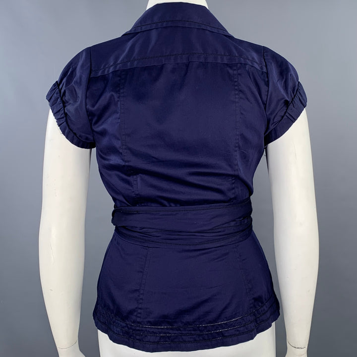 DIANE VON FURSTENBERG Size 10 Gaines Purple Blue Cotton Pleated Wrap Casual Top