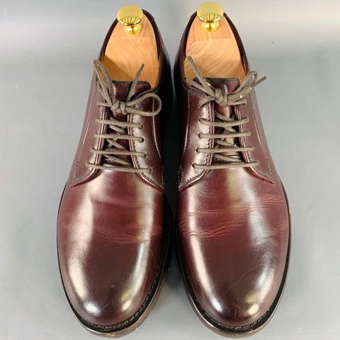 BRUNELLO CUCINELLI Size 8 Burgundy Leather Derby Lace-Up Shoes