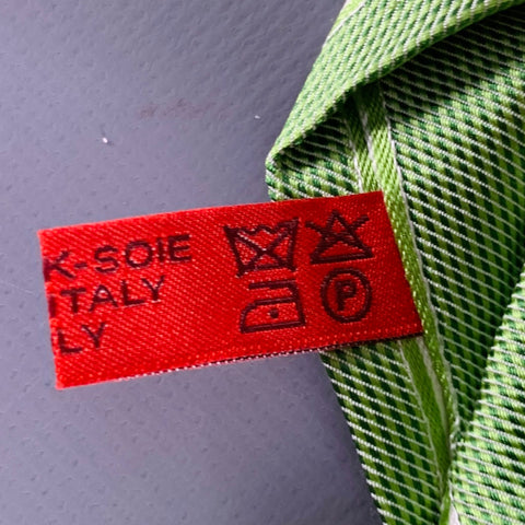 ISAIA Green White Diagonal Stripe Silk Tie