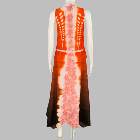 ALTUZARRA Size 2 Penelope Orange Brown Tie Dye Sleeveless Asymmetrical Hem Dress