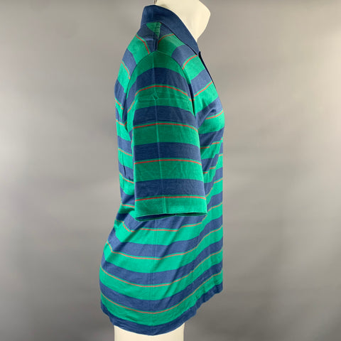 DUNHILL Size M Green Navy Red Stripe Cotton Polo Polo