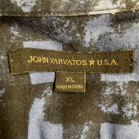 JOHN VARVATOS * U.S.A. Size XL Blue Black Checkered Cotton Long Sleeve Shirt