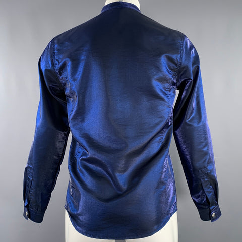 VERSACE CLASSIC Size S Navy Shimmery Polyester Blend Nehru Long Sleeve Shirt