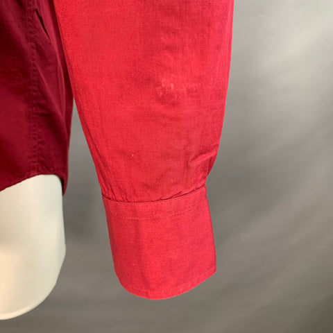 THIERRY MUGLER Size S Red Cotton One Pocket Snaps Long Sleeve Shirt