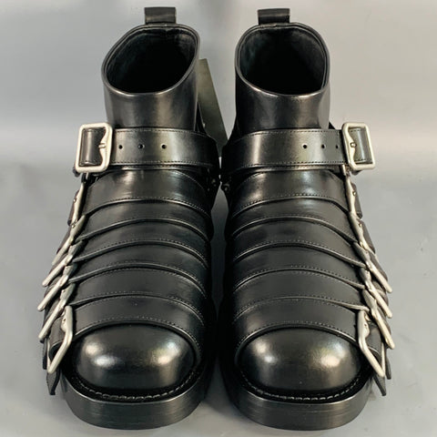 BURBERRY Size 11 Black Leather Pull On Belted Boots