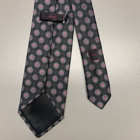 BRIONI Black Red Floral Silk Tie