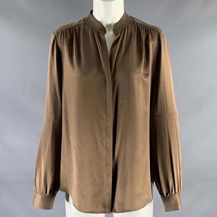 L'AGENCE Size S Brown Silk Hidden Buttons Blouse