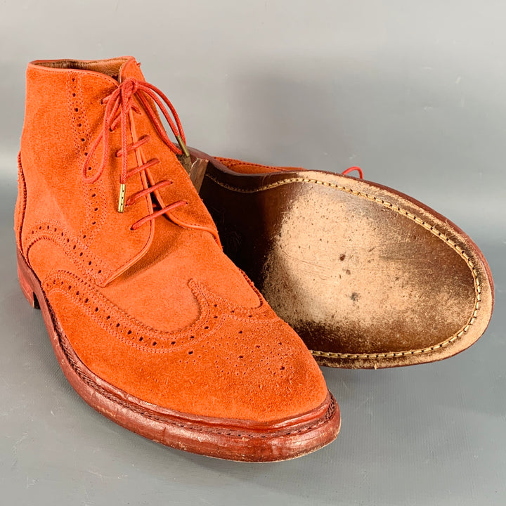FLORSHEIM by DUCKIE BROWN Size 10 Orange Perforated Suede Wingtip Ankle Boots