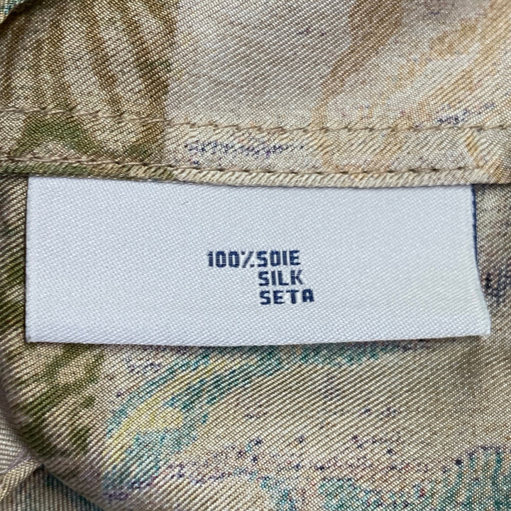 PIERRE-LOUIS MASCIA Size XS Green Brown Silk Floral Long Sleeve Dress Top