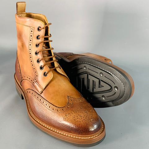 PAUL SMITH Size 8 Tan Brown Antique Leather Wingtip Lace-Up Boots